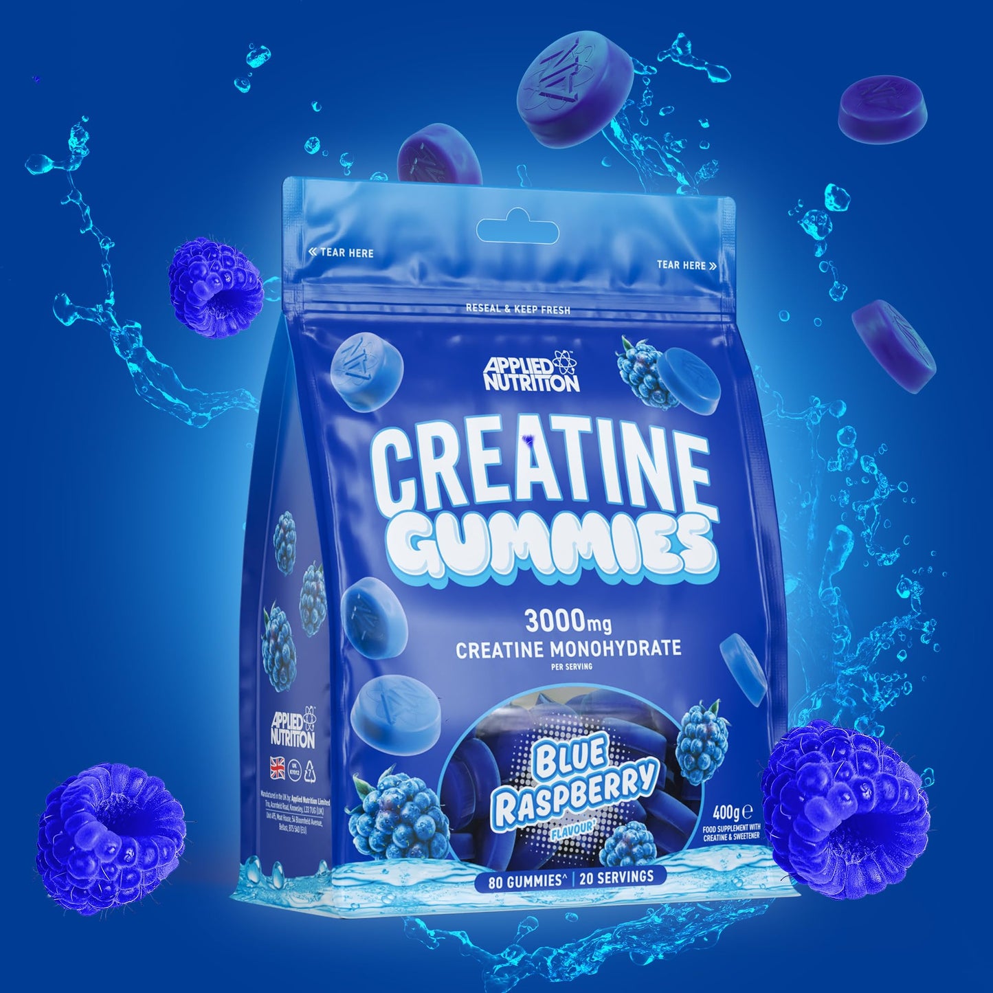 Applied Nutrition, Creatine Gummies, Blue Raspberry - 80 gummies