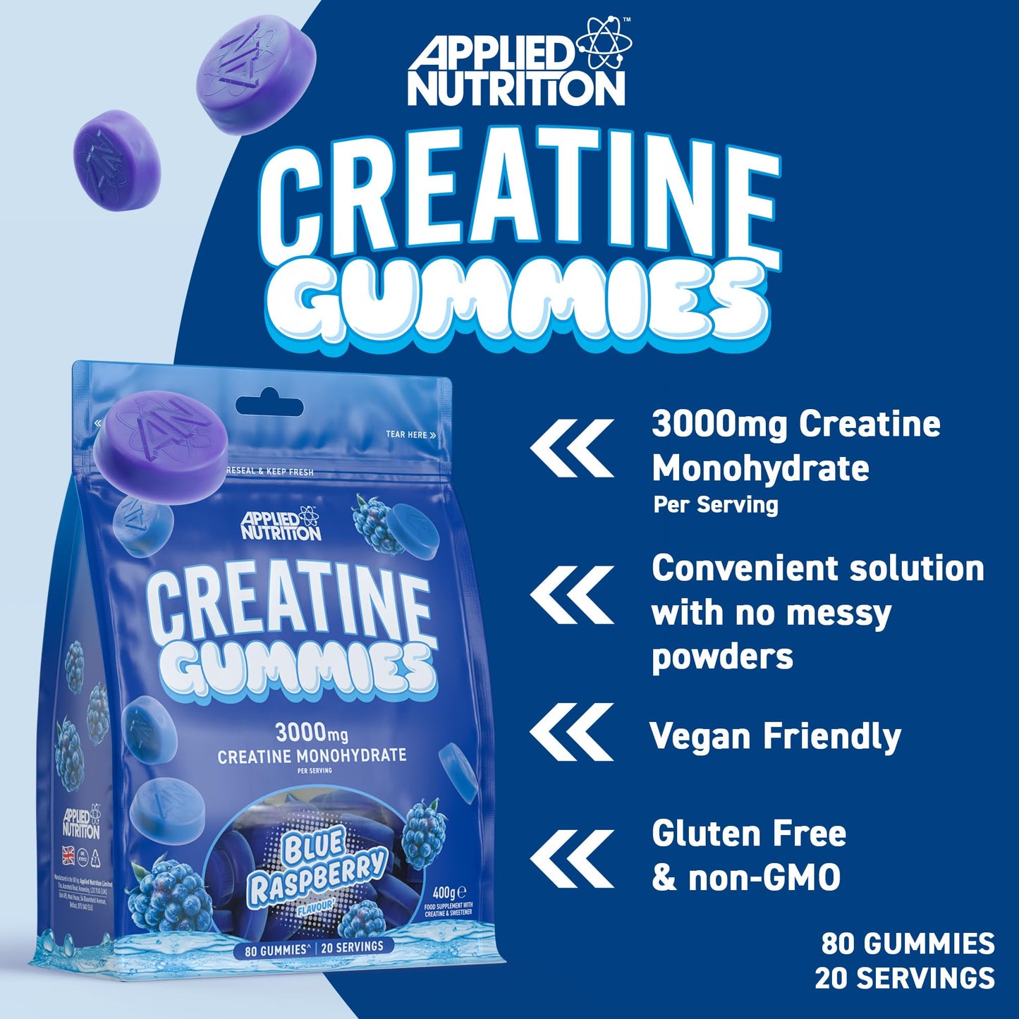 Applied Nutrition, Creatine Gummies, Blue Raspberry - 80 gummies