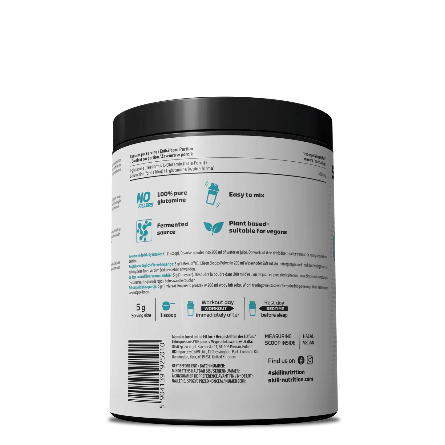 Skill Nutrition, Glutamine Powder, Unflavoured - 500g